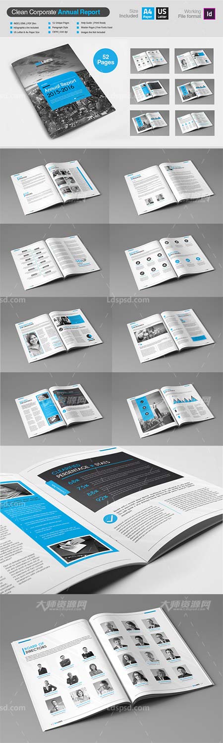 Clean Corporate Annual Report V1,indesign模板－年终报刊(通用型/52页)